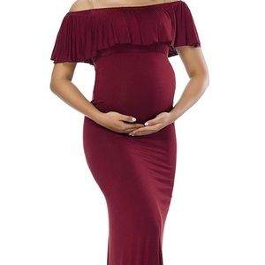 Long maternity wine colored dress